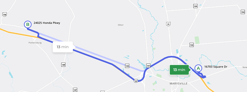 Fairfield to HHC map